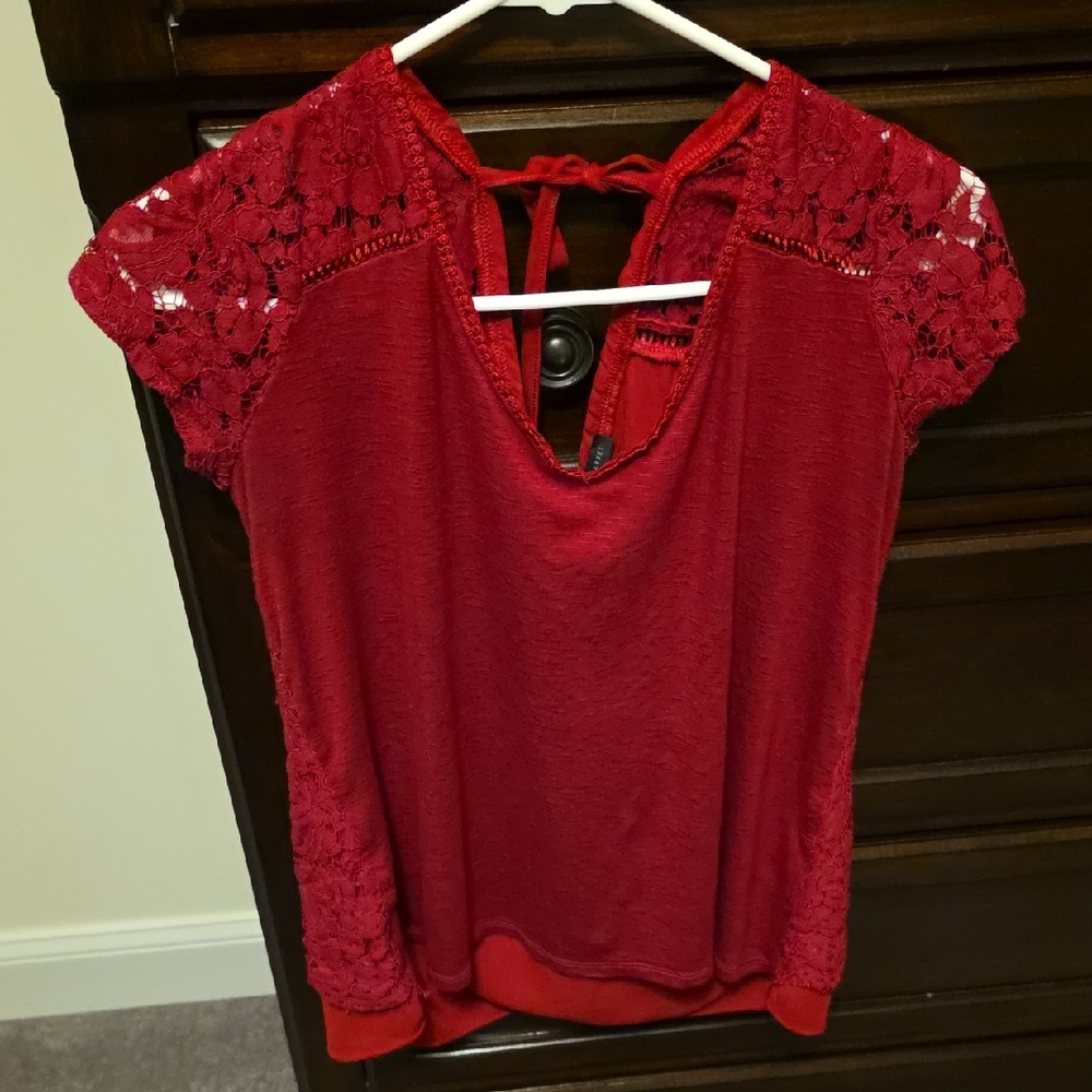 White House Black Market Red Lace Blouse